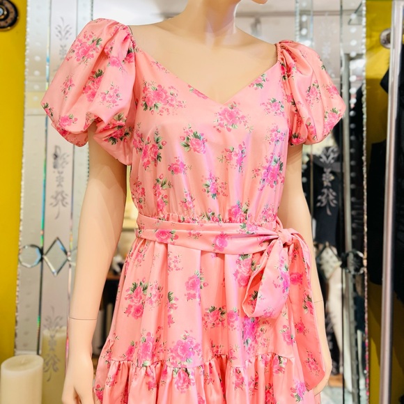 LoveShack Fancy Mini Floral Pink Dress Balloon Sleeves Size 6 - Picture 5 of 16